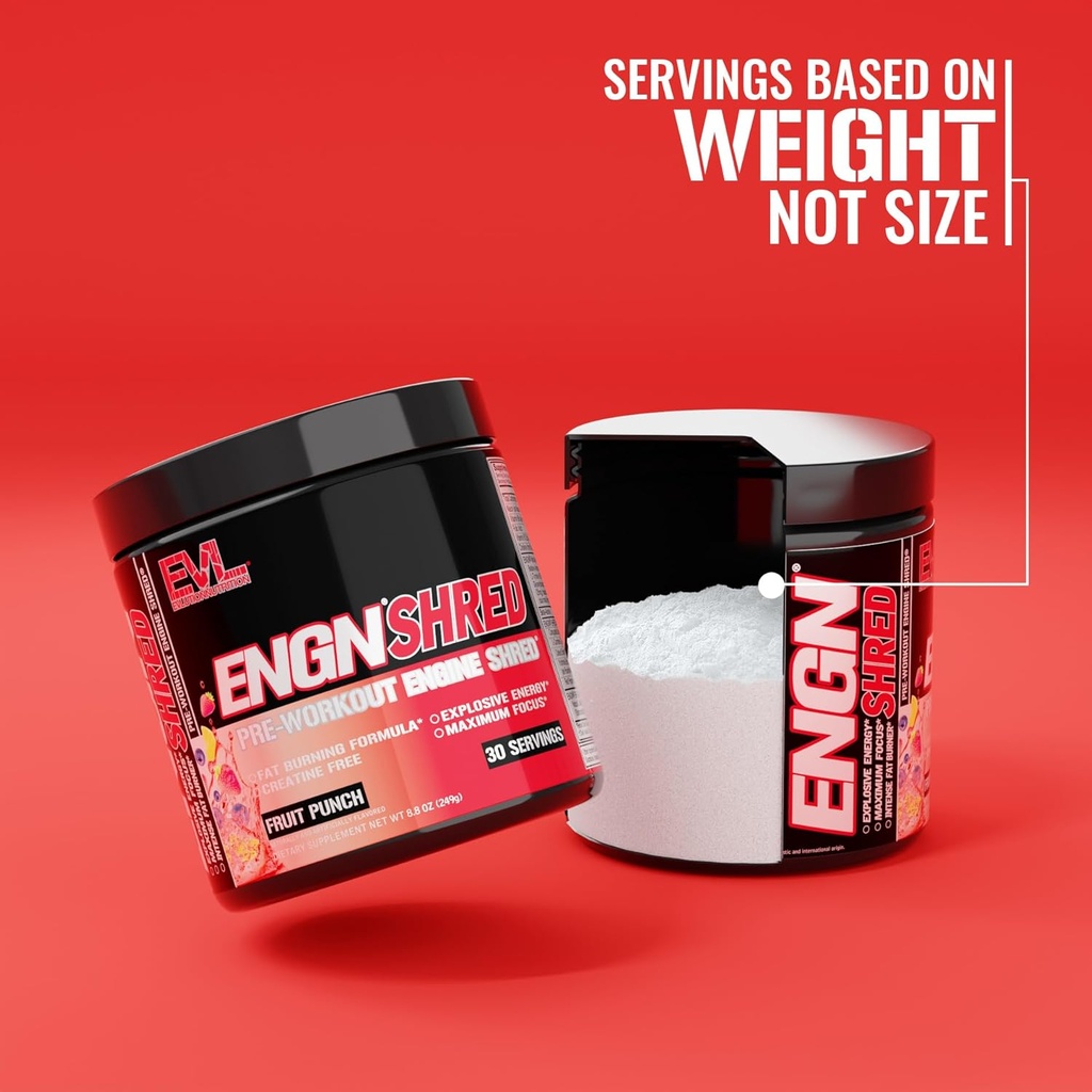 EVL Ultimate Pre Workout Powder - Thermogenic Fat Burn Support Preworkout Powder Drink for Lasting Energy Focus and Stamina - ENGN Shred Intense Creatine Free Preworkout Drink Mix - Fruit Punch 4