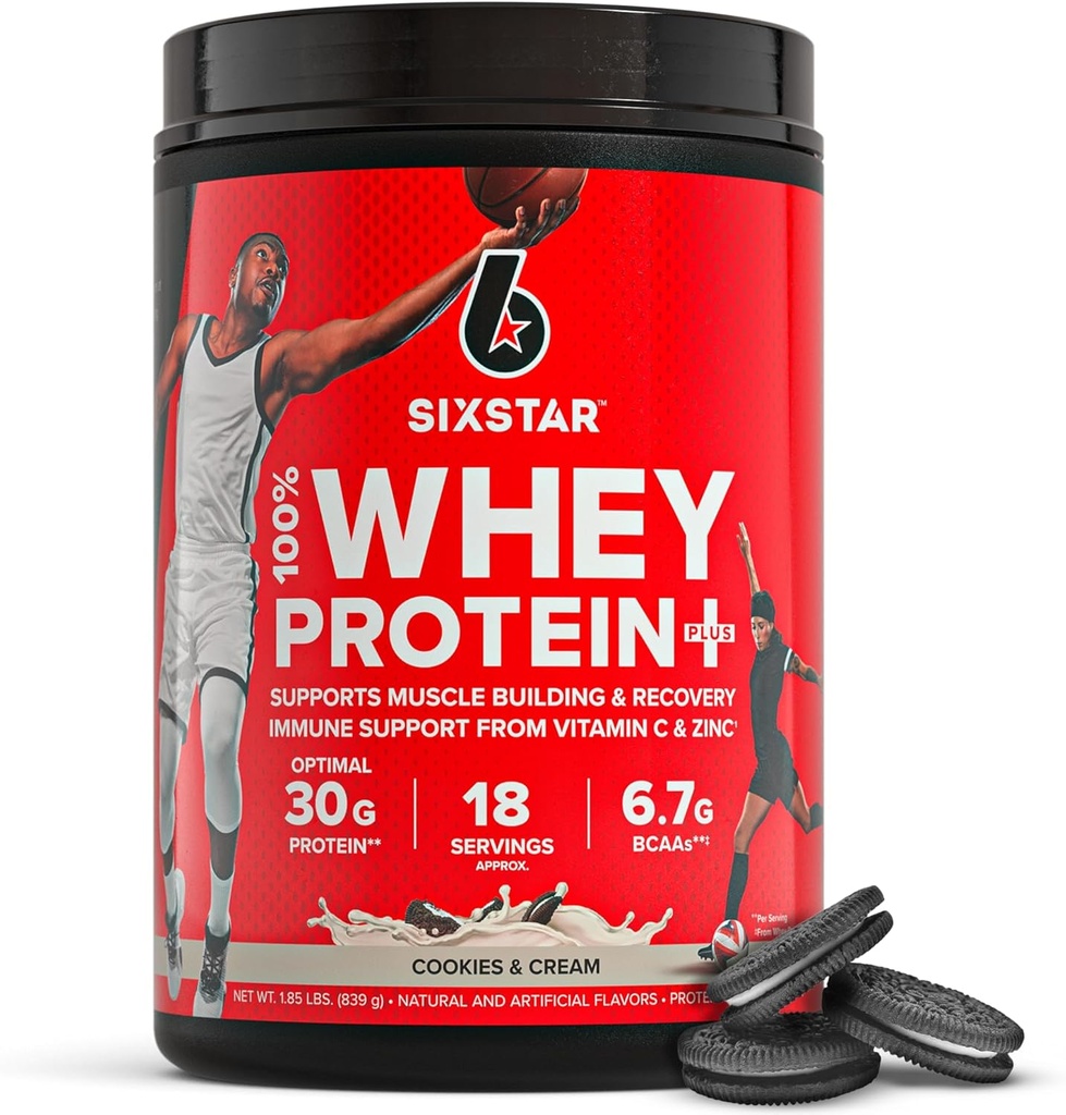 Six Star Whey Protein Powder Plus - Muscle Building & Recovery Formula with Whey Isolate Powder, BCAAs, 30g Protein, Immune Support - Post-Workout Supplement - Cookies and Cream, 1.8 lbs 2