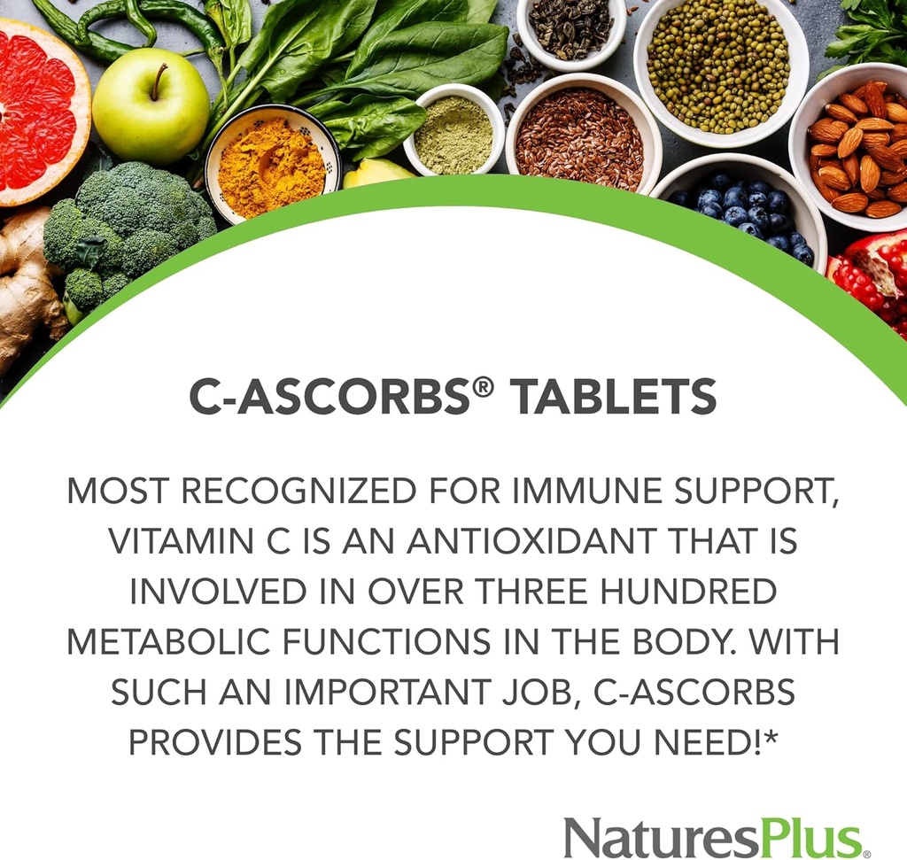 NaturesPlus C-Ascorbs Buffered Vitamin C, Sustained Release - 4000 mg, 180 Vegetarian Tablets - Super Potency Immune Support with Mineral Ascorbates, Antioxidant - Gluten-Free - 45 Servings 4