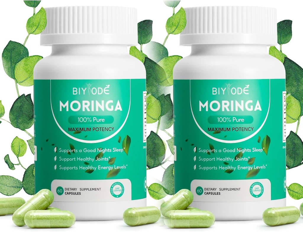 100% Moringa Pure Capsules, Supports Sleep, Joints, Energy Moringa Powder Organic Capsules Sleep Quality Natural Energy Boost Antioxidant Rich Moringa Supplement, 60 Capsules(2pc) 2