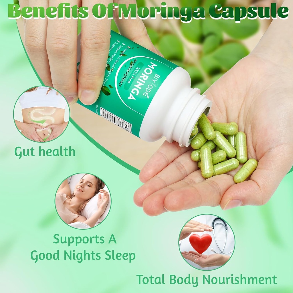 100% Moringa Pure Capsules, Supports Sleep, Joints, Energy Moringa Powder Organic Capsules Sleep Quality Natural Energy Boost Antioxidant Rich Moringa Supplement, 60 Capsules(2pc) 4