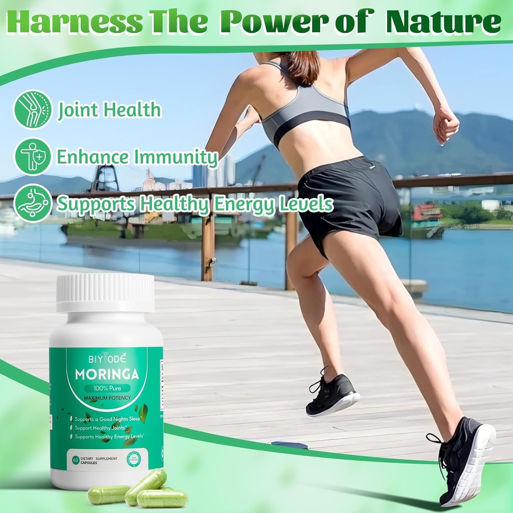 100% Moringa Pure Capsules, Supports Sleep, Joints, Energy Moringa Powder Organic Capsules Sleep Quality Natural Energy Boost Antioxidant Rich Moringa Supplement, 60 Capsules(2pc) 5