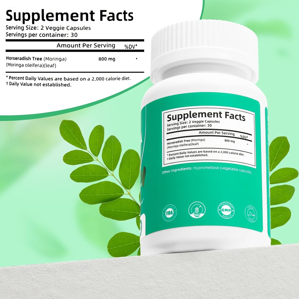 100% Moringa Pure Capsules, Supports Sleep, Joints, Energy Moringa Powder Organic Capsules Sleep Quality Natural Energy Boost Antioxidant Rich Moringa Supplement, 60 Capsules(2pc) 6