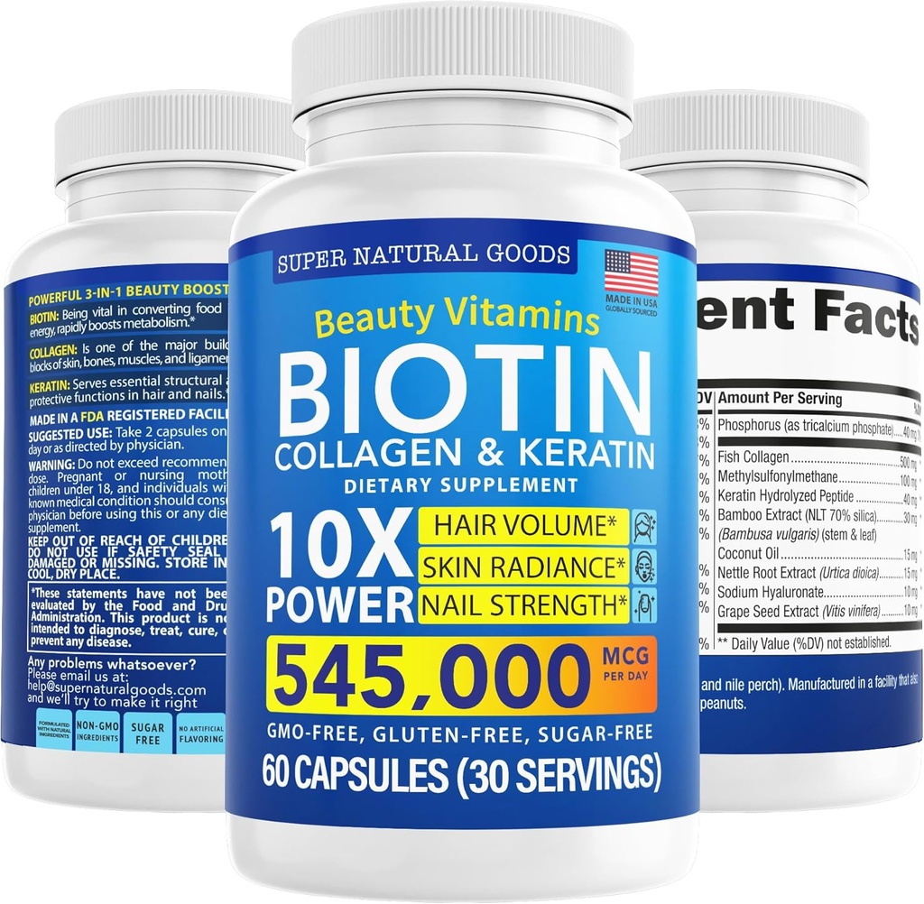 Biotin and Collagen Vitamins + Keratin with Folate - Hair Loss Treatments for Women & Men - Follicle, Skin and Nail Supplements for Hair Growth & Postpartum Support - GMO Free & Gluten Free (120 Caps) 2