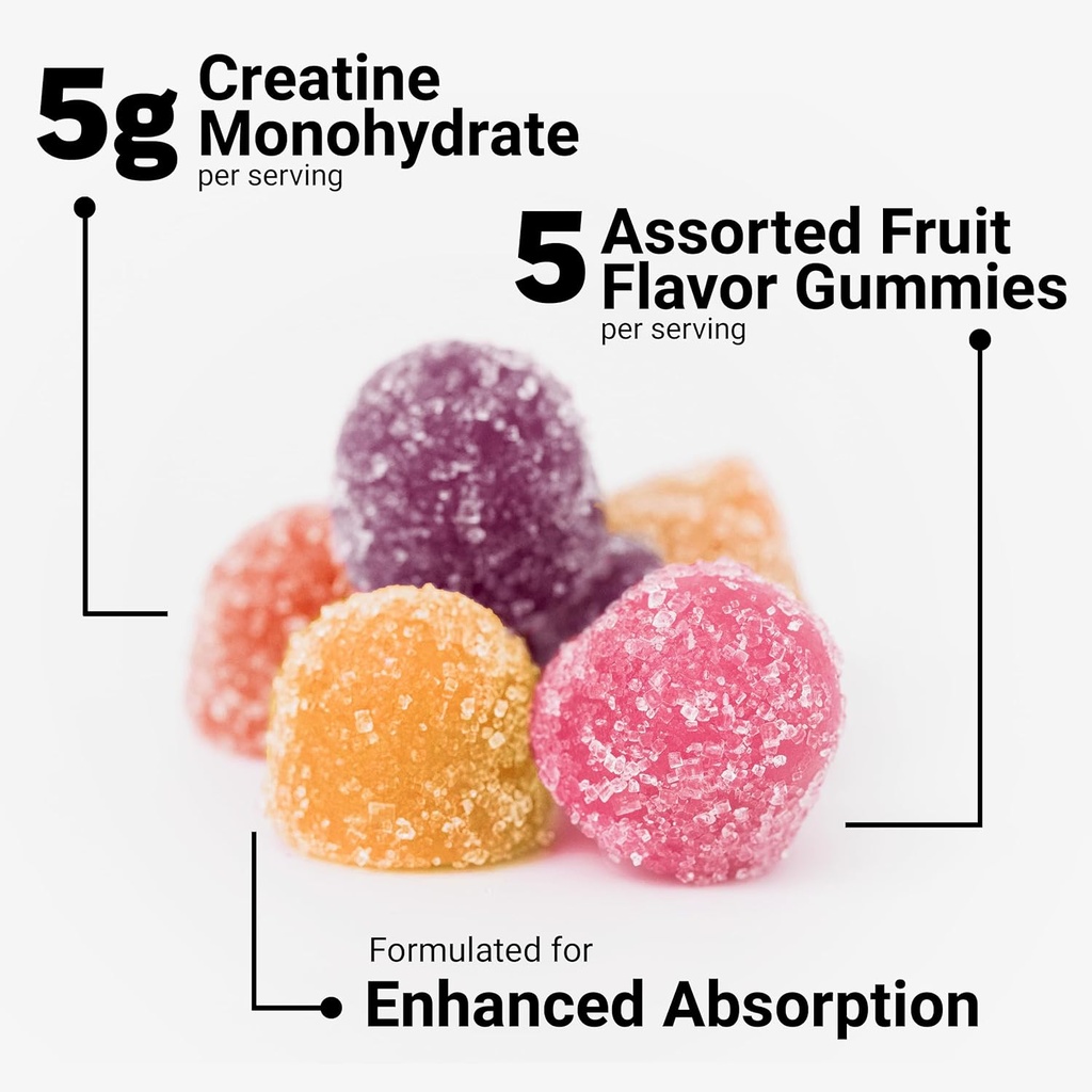 Force Factor Creatine Monohydrate Gummies, 5g Dose for Men & Women to Support Muscle, Strength, Recovery, Cognitive Health & Memory, Assorted Fruit Flavors, 150 Gummies 4