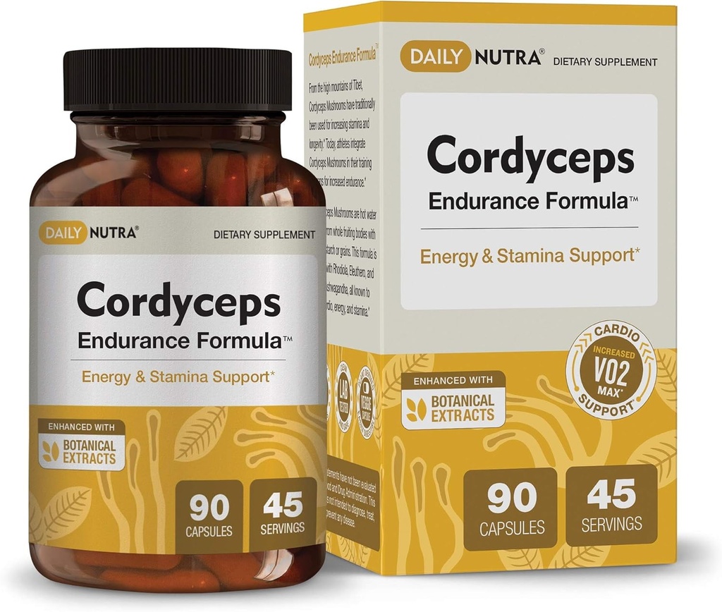 Cordyceps Endurance Formula Natural Energy Supplement - Caffeine Free | Organic Mushroom Extract with KSM-66 Ashwagandha, Eleuthero & Rhodiola (90 Capsules) 2