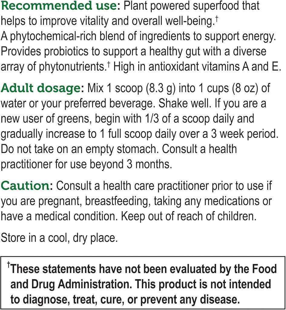 Genuine Health Greens+ Original Superfood Powder - Unsweetened Natural - Stevia Free - Chlorophyll Rich Ingredients, Spirulina, Milk Thistle, Antioxidants -Dairy Free -208g-25 Servings 4