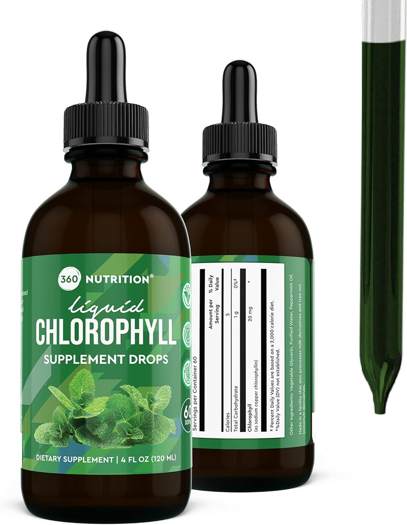 360 Nutrition Chlorophyll Liquid Drops with Peppermint Oil, GF & Vegan Body Internal Deodorant Supplement, Supports Gut Health, Digestion, Energy, Radiant Skin, Fast Absorption (4 Fl Oz (1 Count)) 2