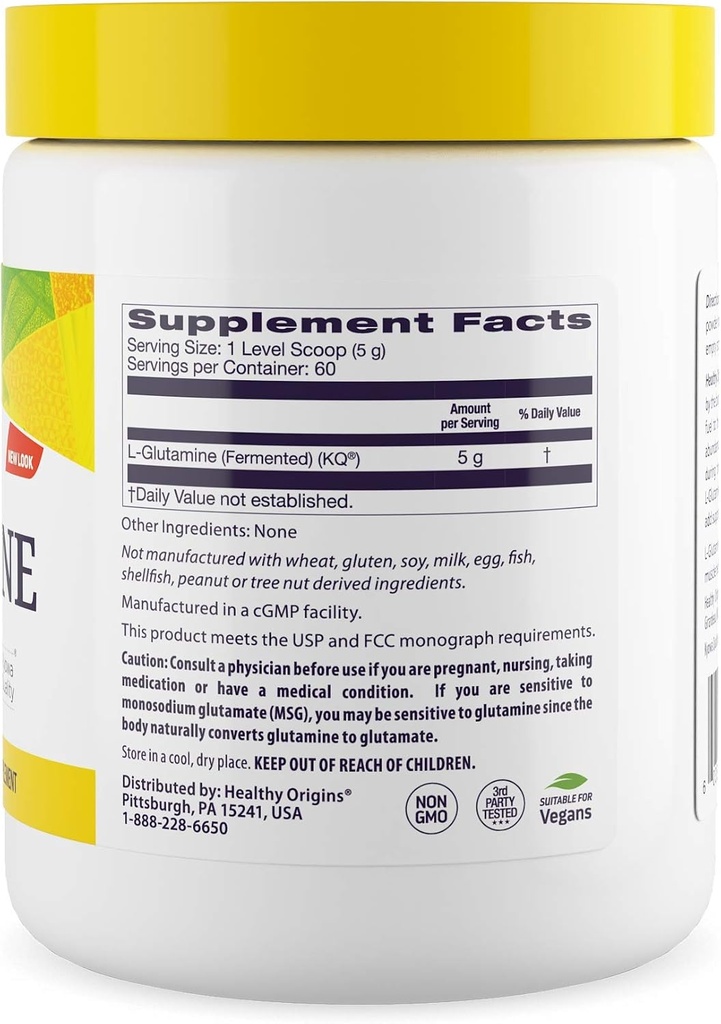 Healthy Origins L-Glutamine (American-Made, Non-GMO, Gluten Free, Muscle Support, Immune Support), 10.6 Ounce 3