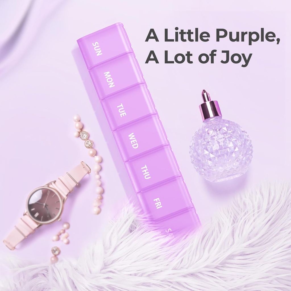 AUVON Weekly Pill Organizer with Effortless Opening Design, Arthritis Friendly Pill Box, BPA-Free Pill Organizer 7 Day, Cute & Portable Pill Case for Vitamins, Supplements and Medications 3