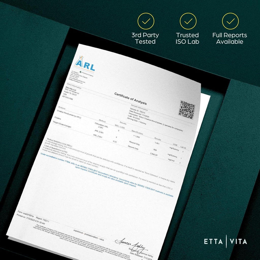 Sugar-Free Creatine Monohydrate Gummies 5gram per Serving, Potent Creatine Gummies for Men & Women, Supplement for Muscle Support, Cellular Energy & Cognitive Function, Gluten-Free 4