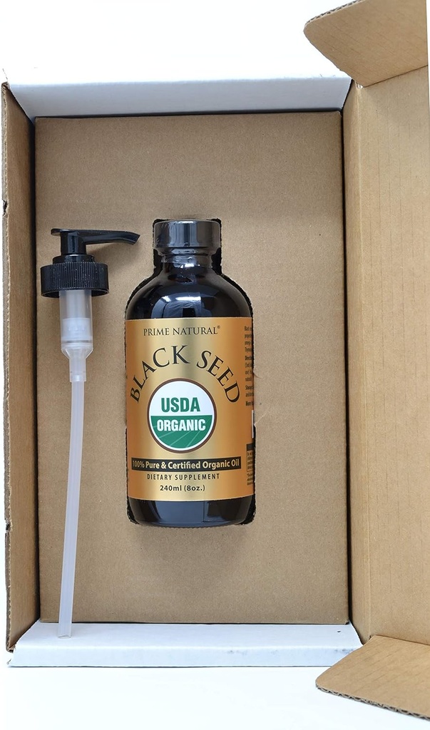 PRIME NATURAL Organic Black Seed Oil 8oz | Cold Pressed Unrefined High Thymoquinone 1.7% USDA Certified | Turkish Origin Potent Pure Nigella Sativa Liquid | Vegan Omega 3 6 9, Antioxidant 6