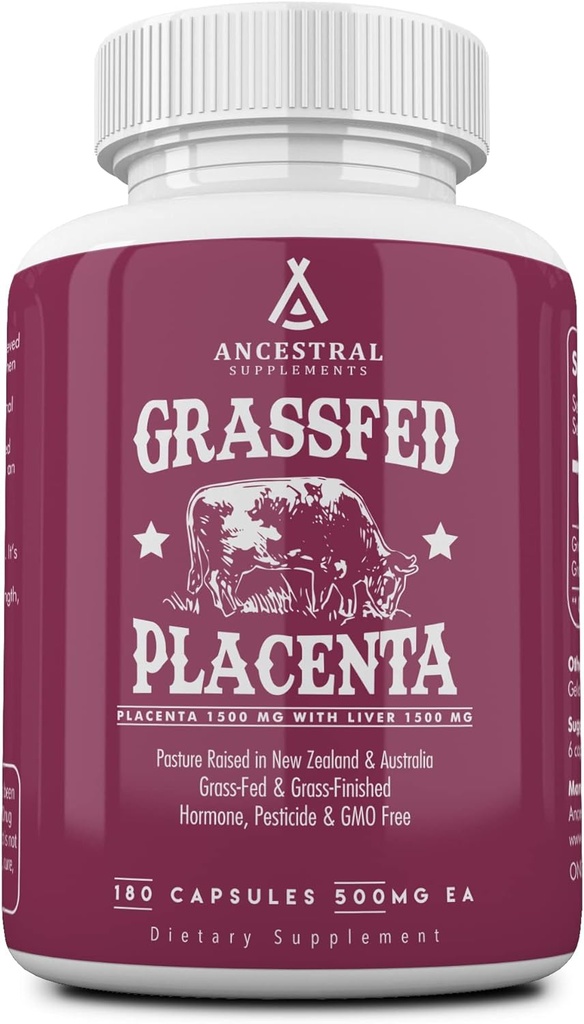 Ancestral Supplements Grass Fed Placenta Supplement with Liver, Contains Postpartum Vitamins for Women Breastfeeding, Promotes Menopause Relief, Stem Cells Support Skin Elasticity, 180 Capsules 2