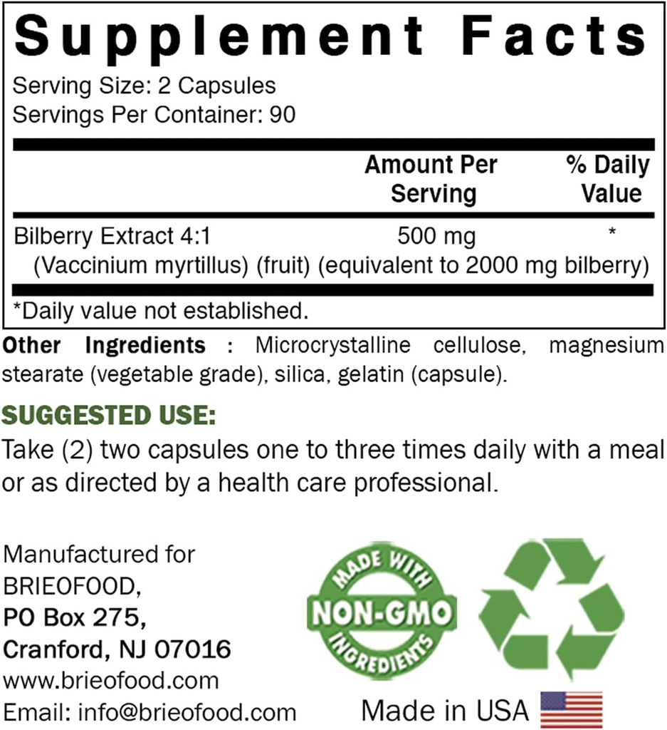 Brieofood Bilberry Extract 2000 mg per Serving 180 Capsules 3