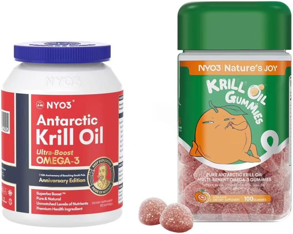 Krill Oil 1000mg softgels and Krill Oil Gummies 135mg Omega 3 Gummies DHA EPA Bundles 2