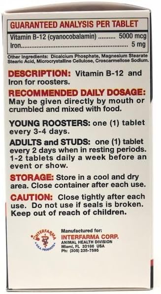 B12-5000 with Iron for Roosters 60 Tabs 3