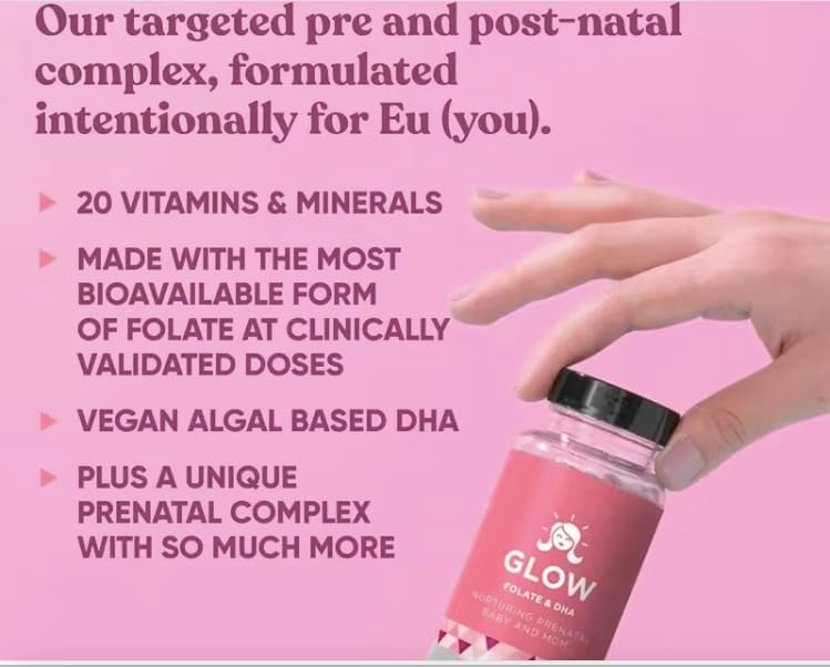 Prenatal Glow Vital Nutrients & DHA - Premium Prenatal Care for Mom & Baby- Prenatal for Women to Support Fetal Development, A More Pleasant Pregnancy 1 Month Supplies 60 Capsules 6