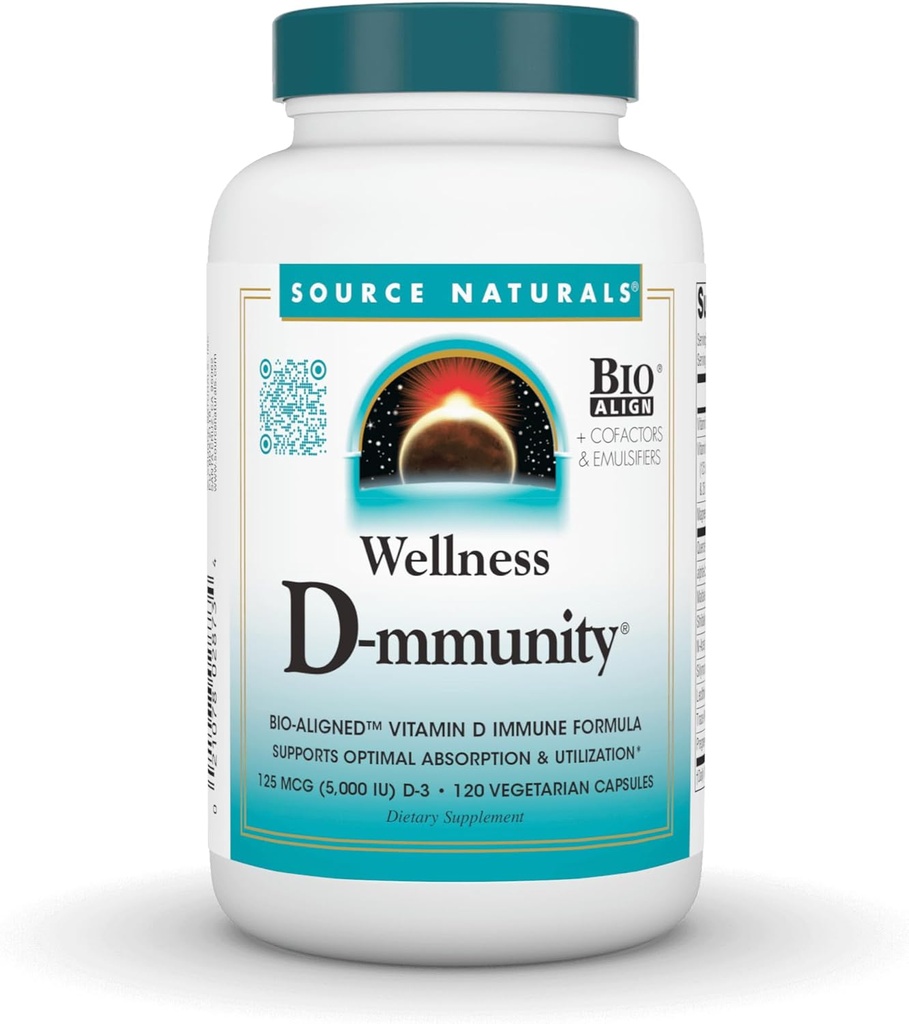 Source Naturals Wellness D-mmunity, Bio-Aligned Vitamin D Immune Formula, Supports Optimal Absorption and Utilization* - 120 Vegetarian Capsules