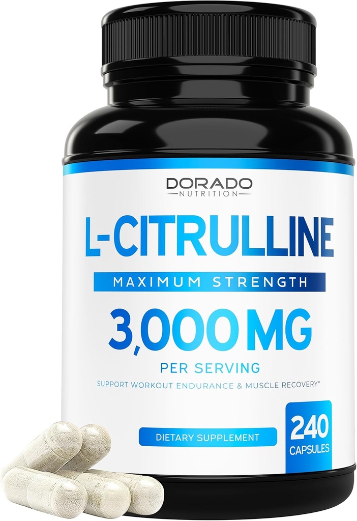L Citrulline 3000mg Supplement (240 Capsules) Support L Arginine & Nitric Oxide Pills - L-Citrulline For Men & Women - Muscle Recovery & Pump Supplement - 3rd Party Tested, Vegan, Non-GMO - USA Made