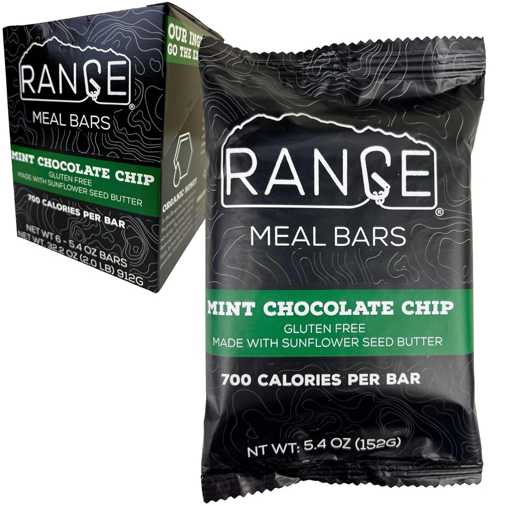 Range Meal Bar - High Calorie Meal Replacement Bars - Gluten Free Bars - Backpacking Meals - 6 Pack (Mint Chocolate Chip)