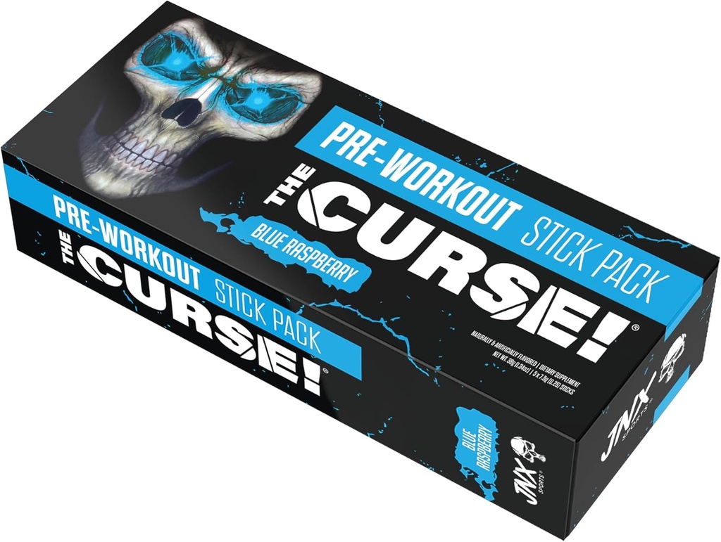 JNX SPORTS The Curse! Pre Workout Powder for Men & Women, Caffeine, Beta-Alanine, Creatine, L-Citrulline, 5 Servings, Blue Raspberry Flavor – Boost Energy, Strength & Focus