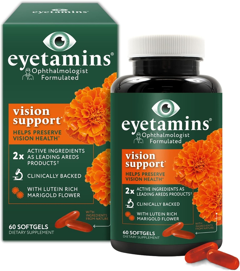 eyetamins Vision Support - 60 Capsules‚ Ophthalmologist-Formulated - 2X Lutein and Zeaxanthin of Leading Brands - Plant-Based, Natural - Vegan and Non-GMO Formula (60 Count)
