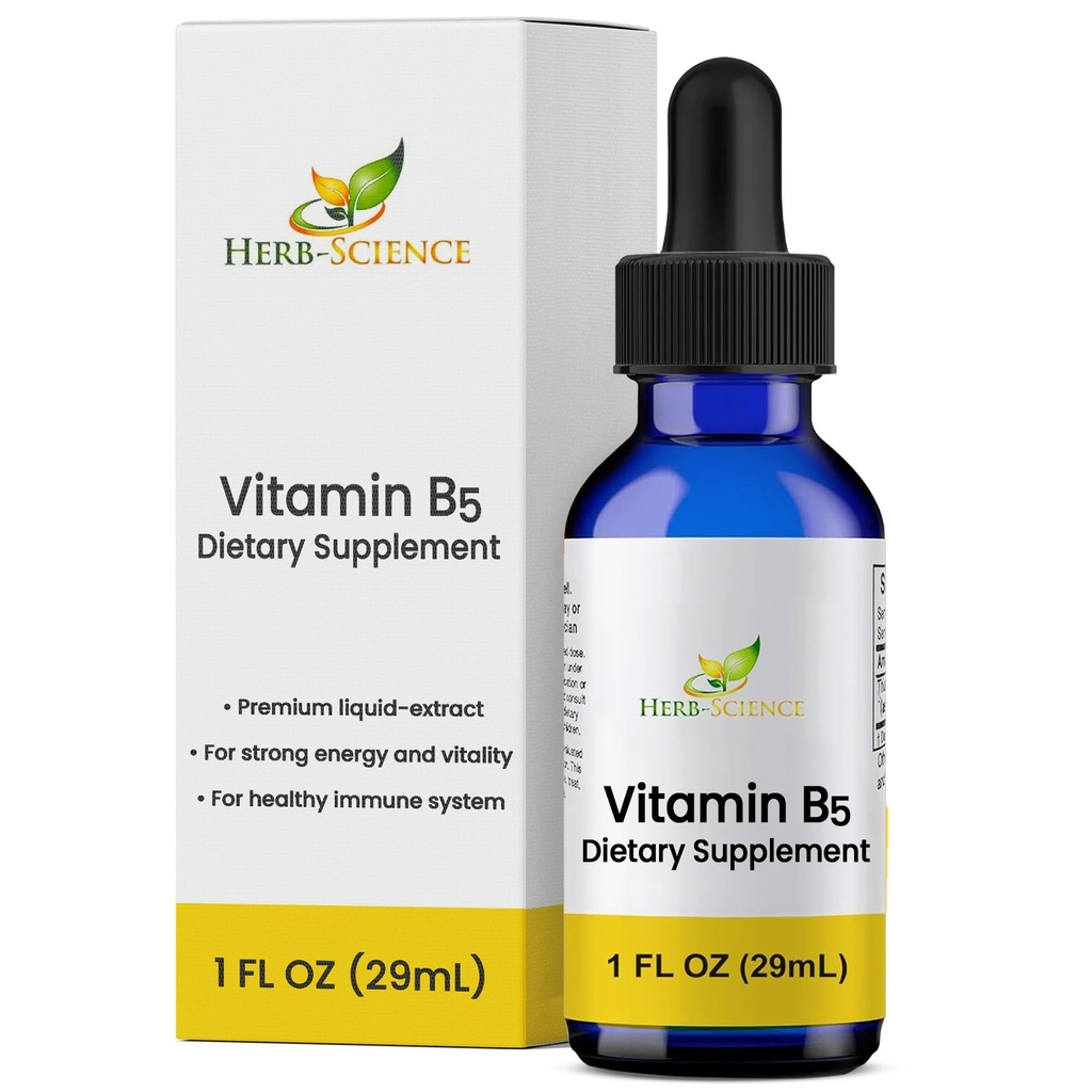 Liquid Vitamin B5 Drops, Pantothenic Acid Supplement, Alcohol Free, Vegan, Non-GMO Liquid Formula, 1 Fl Oz