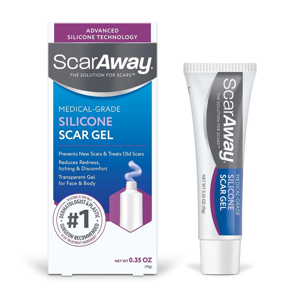 ScarAway Silicone Scar Gel, Helps Improve Size, Color & Texture of Hypertrophic & Keloid Scars from Injury, Burns & Surgery, Water Resistant, 10g (0.35 Oz)