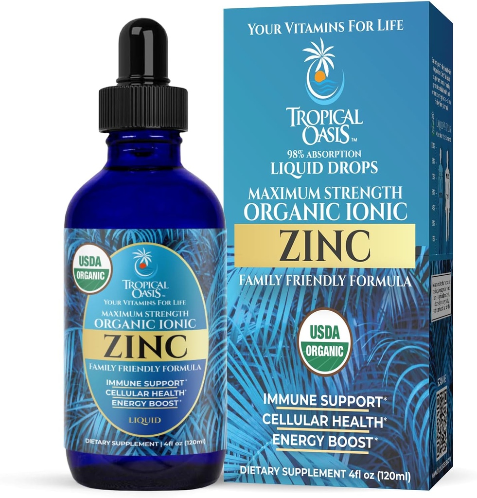 USDA Organic Ionic Zinc Droppers for Men, Women & Kids | Liquid Zinc Supplement Trace Mineral Formula | Immune Function | Skin Health | 98% Absorption | Sugar-Free, Vegan, Non-GMO | 4 Fl Oz
