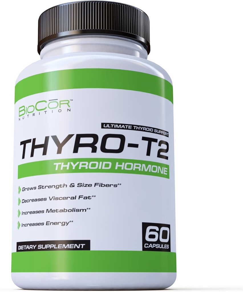 BioCor Nutrition Thyro-T2 Thyroid Hormone Fat Burner Supplement - Boost Metabolism and Lose Weight (60 Capsules - 1 Month Supply)