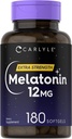 Carlyle Melatonin 12 mg | 180 Softgel Capsules | Adult Extra Strength Support Supplement | Non-GMO, Gluten Free