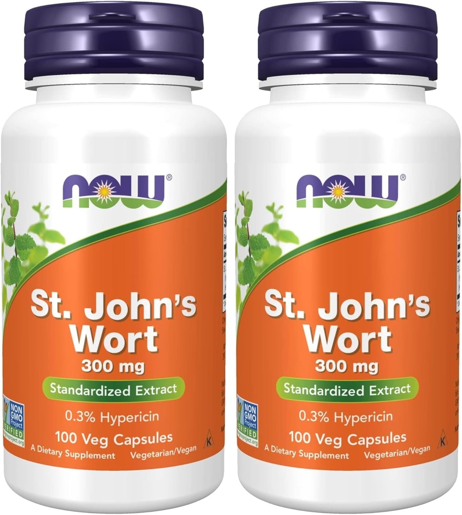 NOW Supplements, St. John's Wort (Hypericum perforatum) 300 mg, Standardized Extract, 100 Veg Capsules (Pack of 2)