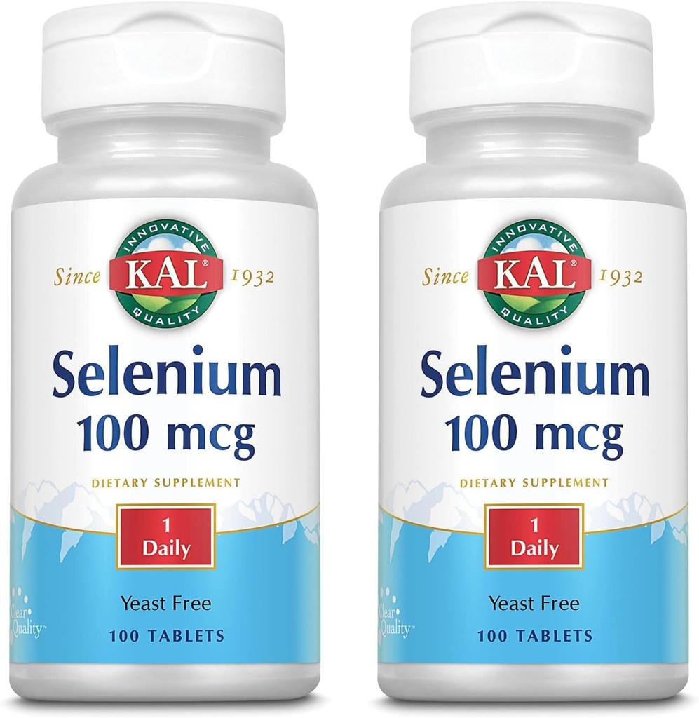 KAL 100 Mcg Selenium Yeast Free Tablets, 100 Count | Pack of 2