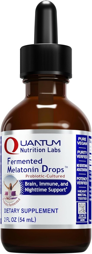 Quantum Nutrition Labs Fermented Melatonin Drops - Melatonin Liquid for Adults, Sleep Support, Made with Organic Ingredients, Vegan Friendly - 2 Fl Oz (54 Servings)