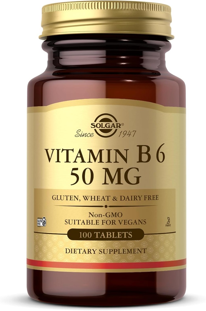 Solgar Vitamin B6 50 mg - 100 Tablets - Non-GMO, Vegan, Gluten Free, Dairy Free, Kosher - 100 Servings