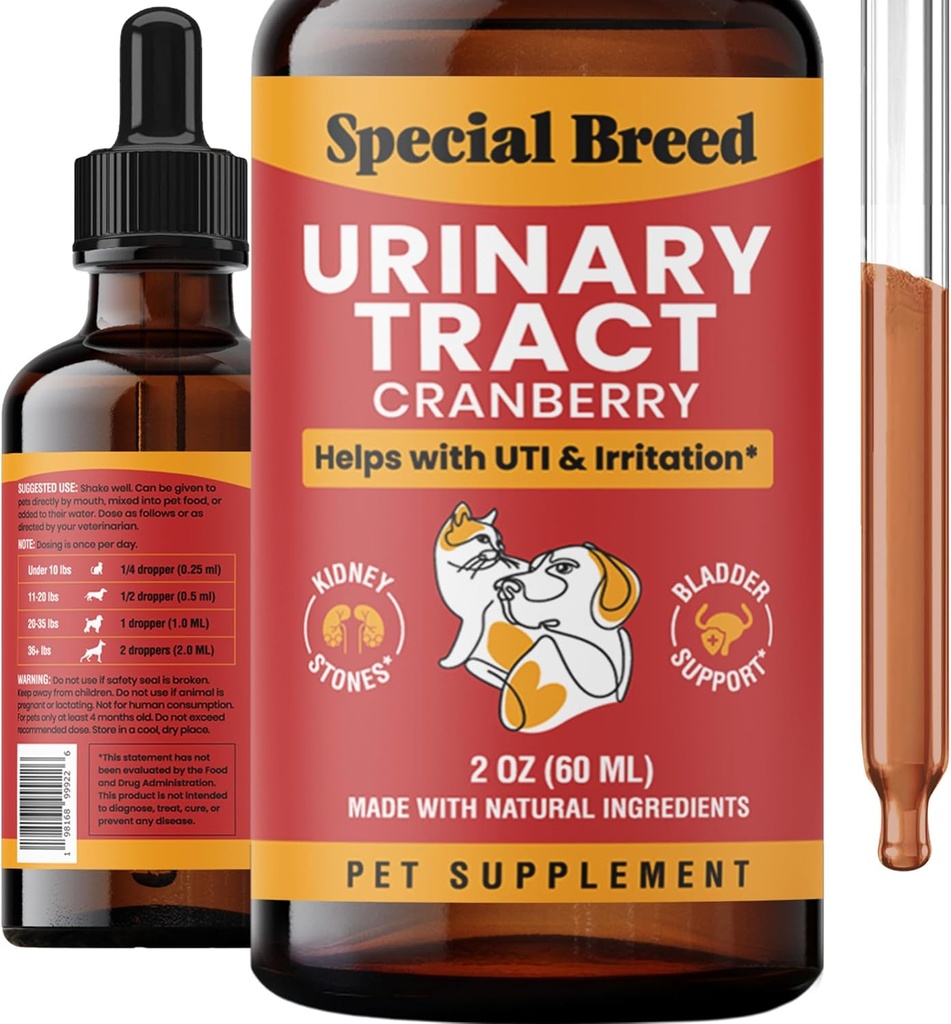 Urinary Tract Infection Treatment for Cats and Dogs - Cranberry UTI Supplement, Kidney and Bladder Support, 2 oz