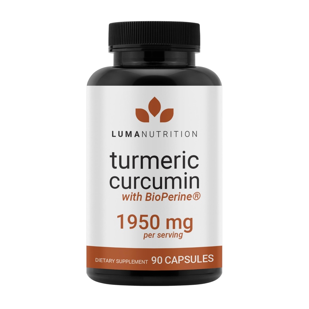 Luma Nutrition Turmeric Curcumin with Black Pepper - 95% Curcuminoids - 1950mg Per Serving - Premium Turmeric Supplement - with BioPerine for Max Absorption - Made in USA - 90 Capsules