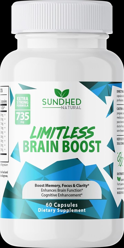 Limitless Brain Boost (60 caps) - Memory, Focus, Mental Clarity - Nootropics Scientific Formula for Enhance Performance, Super Ginkgo Biloba, St John Wort Extract, DMAE