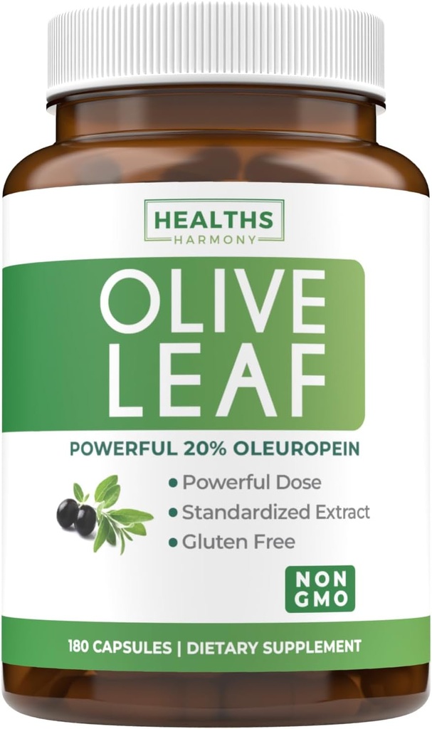 Super Strength Olive Leaf Extract Capsules - Vegan Non-GMO 750mg Olive Extract with 20% Oleuropein Antioxidant Supplement for Immunity Skin and Heart Health Support - Made in The USA (6 Month Supply)
