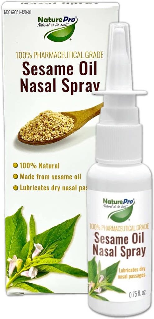 All-Natural Nasal Moisturizer Spray with 100% Pharmaceutical Grade Sesame Oil 0.75fl. to Soothe & Moisturize Dry Nose, Nasal Lubricant & Decongestant for Dry Nose Relief