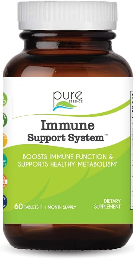 Pure Essence Immune Cellular Support System with Maitake, Reishi, Shitake Mushroom, Spirulina, Colostrum, Fucoidan and More - 60 Tablets