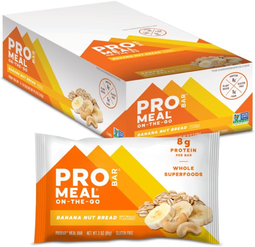 PROBAR - MEAL Bar, Banana Nut Bread, Non-GMO, Gluten-Free, Healthy, Plant-Based, Whole-Food Ingredients, Natural Energy (12 Count)