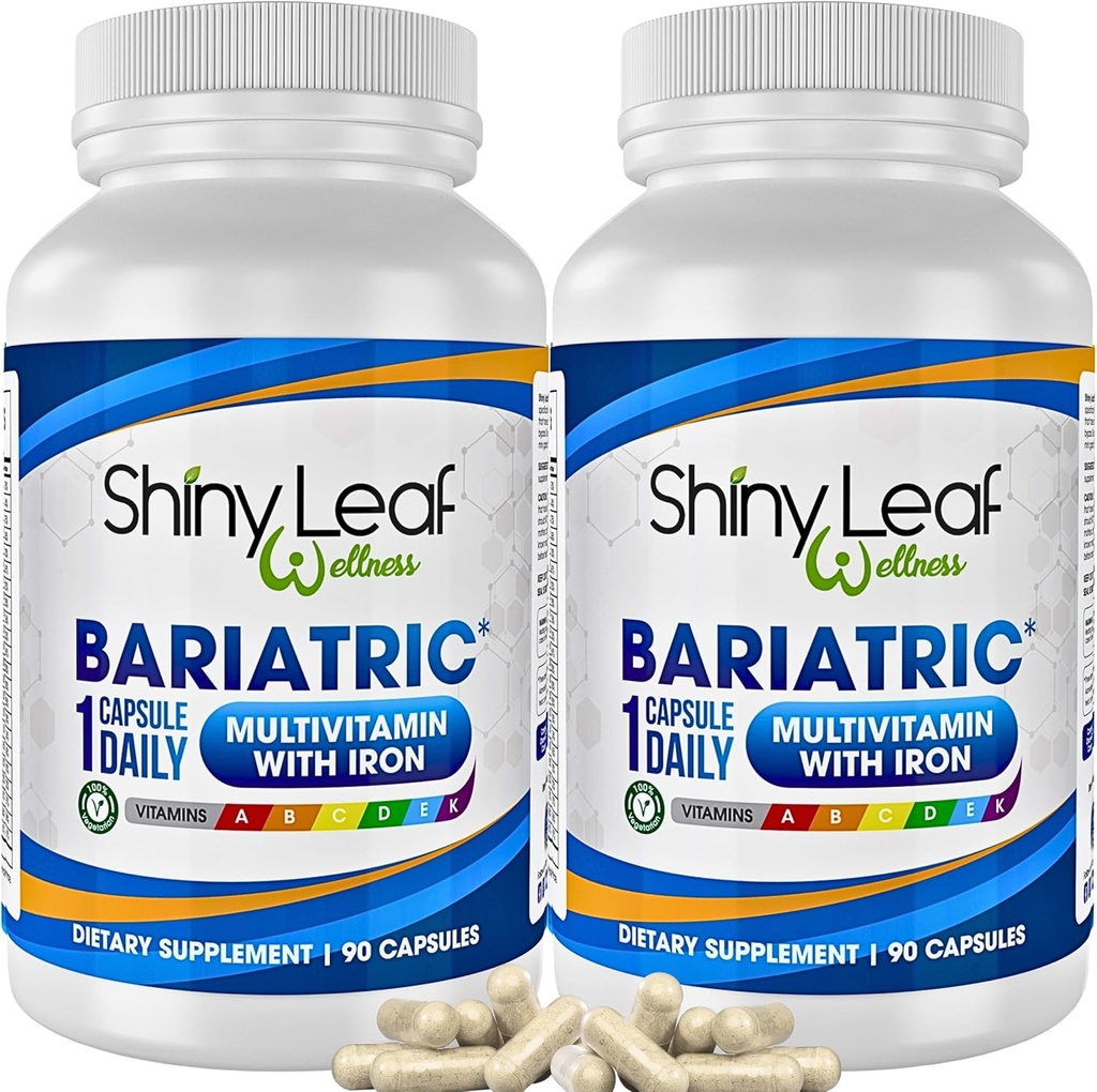 Shiny Leaf Bariatric Multivitamin with Iron - 45 mg for Gastric Bypass, Sleeve Gastrectomy, Roux-en-Y, Duodenal Switch - 22 Vitamins & Minerals, ASMBS Compliant, Vegetarian, Made in USA, GMP, 180 Ct.