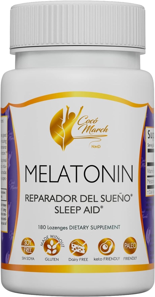 Cocó March N.M.D Chewable Melatonin 3 mg - Fast Release- Natural Sleep Aid - Gluten Free, Paleo Friendly, Dairy Free, Keto Friendly, Soy Free, 180 Lozenges