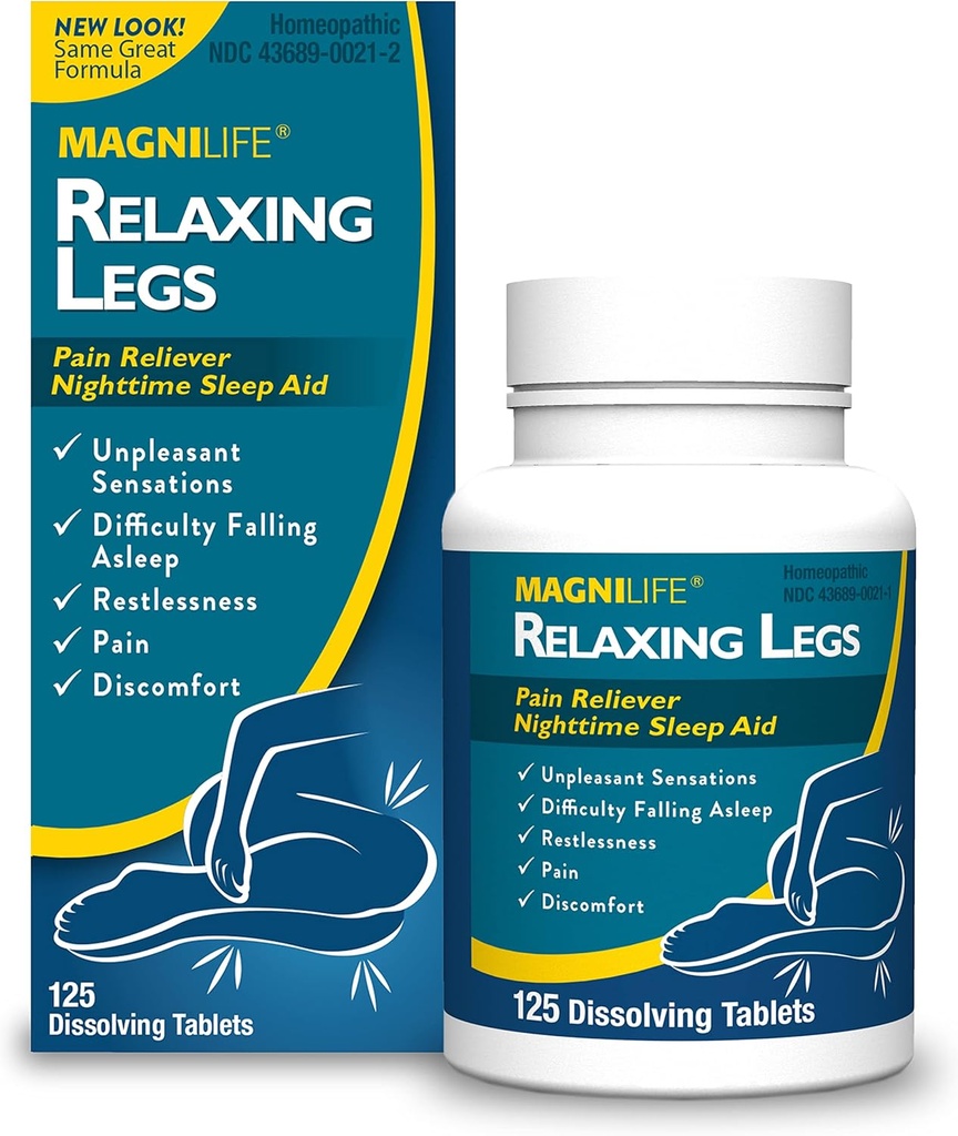 MagniLife Relaxing Legs, Restless Legs, Natural Sleep Aid and Pain Reliever, Calms Jerks, Restlessness, and Discomfort - 125 Quick Dissolve Tablets