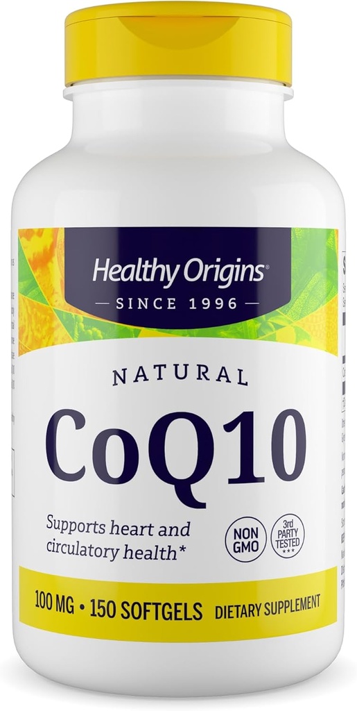 Healthy Origins® CoQ10 100 mg – Natural Trans-Isomer Ubiquinone – Yeast Fermented, Supports Heart Health & Cellular Energy – Non-GMO 150 Softgels