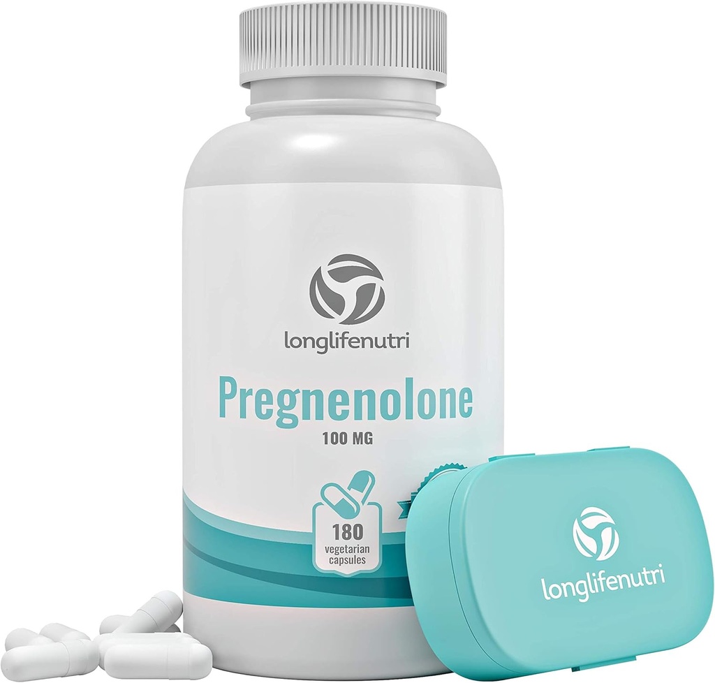 Brain & Hormone Support Pregnenolone - 180 Veggie Caps for Enhanced Memory, Focus & Vitality - Made in USA