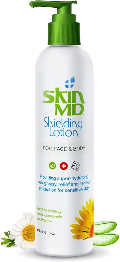 Skin MD Shielding Lotion - Hydrating Body Lotion for Sensitive Skin | Non-Greasy, Fast-Absorbing Moisturizer with Plant-Based Ingredients | for Dry Skin, Eczema & Psoriasis Relief - 16oz Dispenser