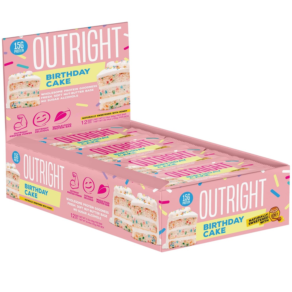 Outright Bars - Birthday Cake Peanut Butter - Whole Food Protein Bar - No Sugar Alcohols - MTS Nutrition (12 Count)