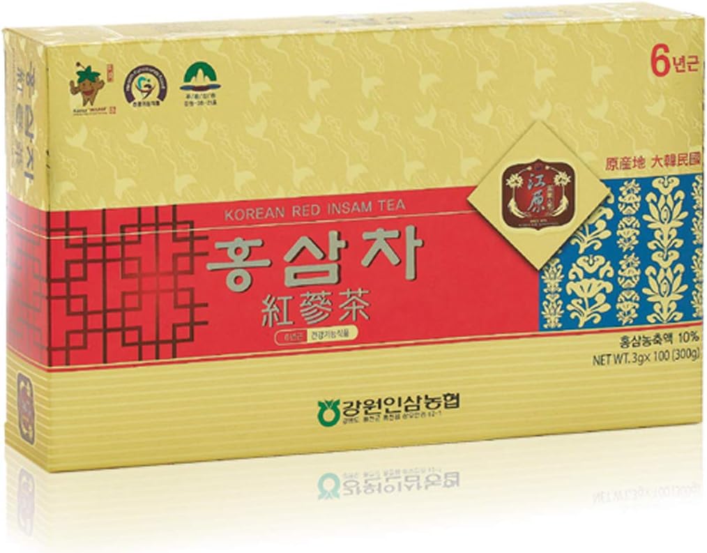 [Gangwoninsam] Korean Red Ginseng Tea (3g x 100 packets) – 6 Year Old Korean Red Ginseng, Korean Health Food, Individually Packaged (100)